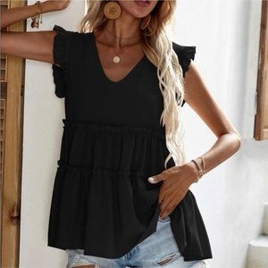 NWOT Frill trim v neck tiered blouse